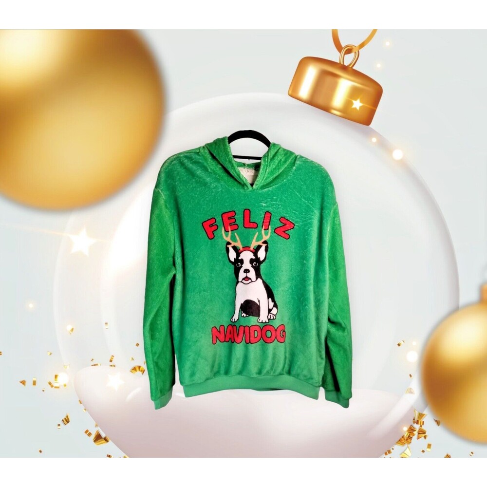 Adult Hoodie Funny Dog Super Soft Dog Holiday Themed Feliz Navidog Size Large